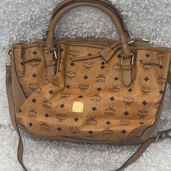 MCM Visetos Drawstring Leather Trimmed Tote - Picture 1 of 15